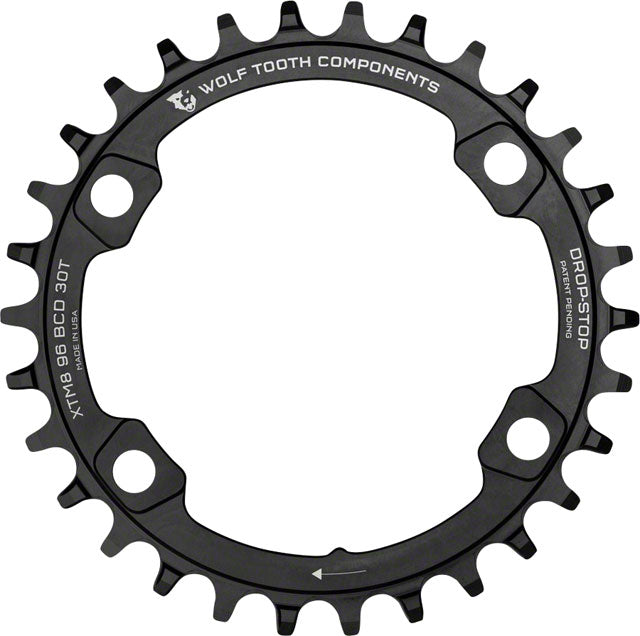 Wolf Tooth, Drop Stop, for Shimano XT M8000, 32T, 9-11sp. BCD: 96mm, Asymmetric, 4 Bolt, Single Chainring, Aluminium, Black